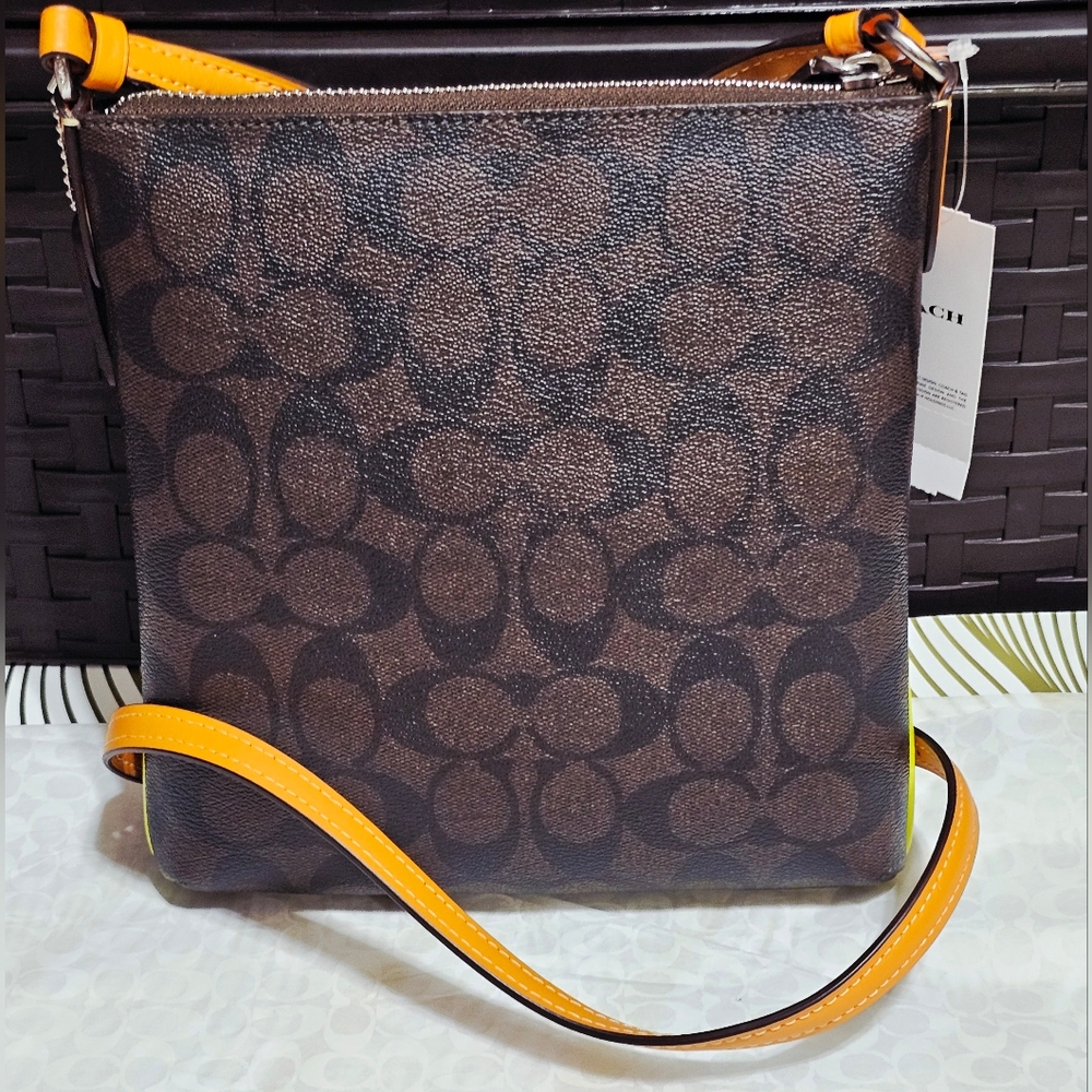 Coach CL671 Mini Rowan File Bag Sig C Brown Purple Orange Yellow Neon NEW - Picture 11 of 16